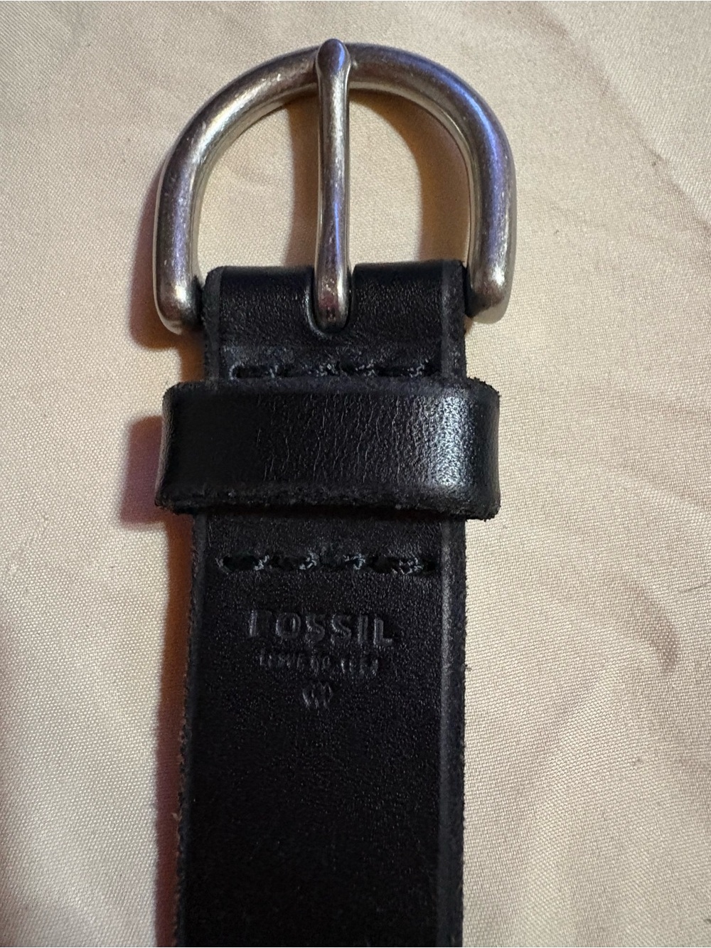 Fossil Black Leather Men's Belt with Silver Buckle